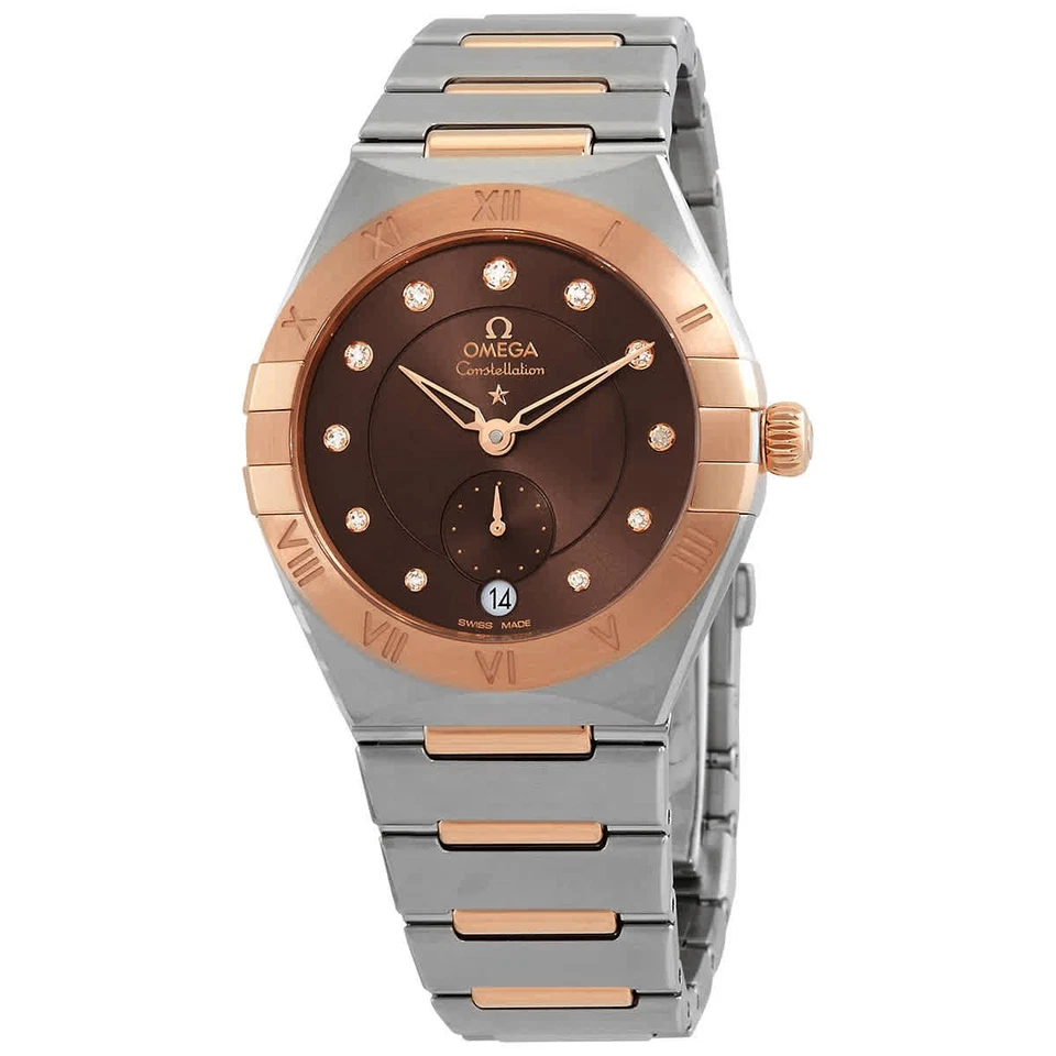 Reloj Omega Constellation automático cronómetro esfera marrón diamante para dama