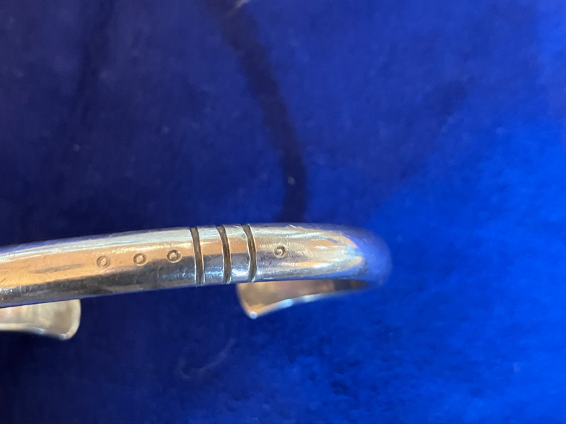 Clarence Bailon Santo Domingo silver stamped cuff bracelet fits 6" wrist in GUC