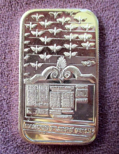 Famous Flyers Wall Only 638  Rare #ed  1 Troy Oz. .999 Fine Silver Bar Riverside
