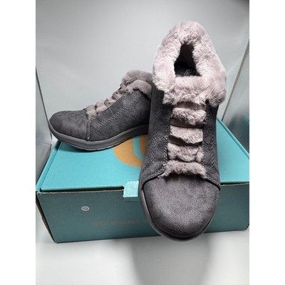 Bzees Womens Charcoal Grey Faux Fur Lined Slip On Ankle Boots Shoes NWT 6.5