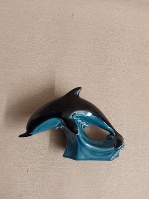 Poole Pottery Dolphin on Wave Figurine Blue Black England