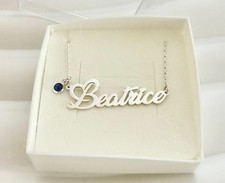 Personalised 925 Sterling Silver Name Necklace With Birthstone Dainty Design 