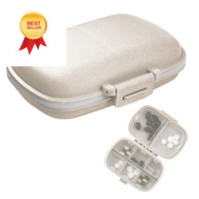 1Pack Travel Pill Organizer, 8 Compartments Portable Case, Small Beige