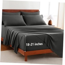 Extra Deep Pocket Sheets - 6 Piece Sheet Set - Fits Up to 21 Queen Dark Grey