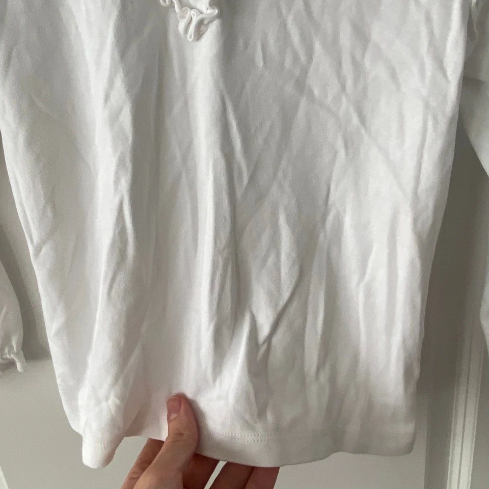 Blusa Pima con Volantes Bella Bliss Blanca Talla 8 Niñas Azul Lazo Manga Larga Foto 4 de 4