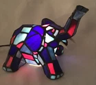 Vintage Elephant Table Lamp Tiffany Style Stained Glass Night Light