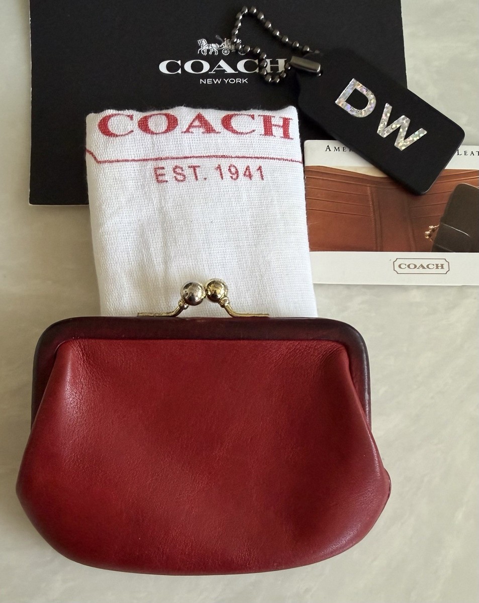 COACH VINTAGE RED/BLACK LEATHER KISSLOCK COIN PURSE 7155 | eBay