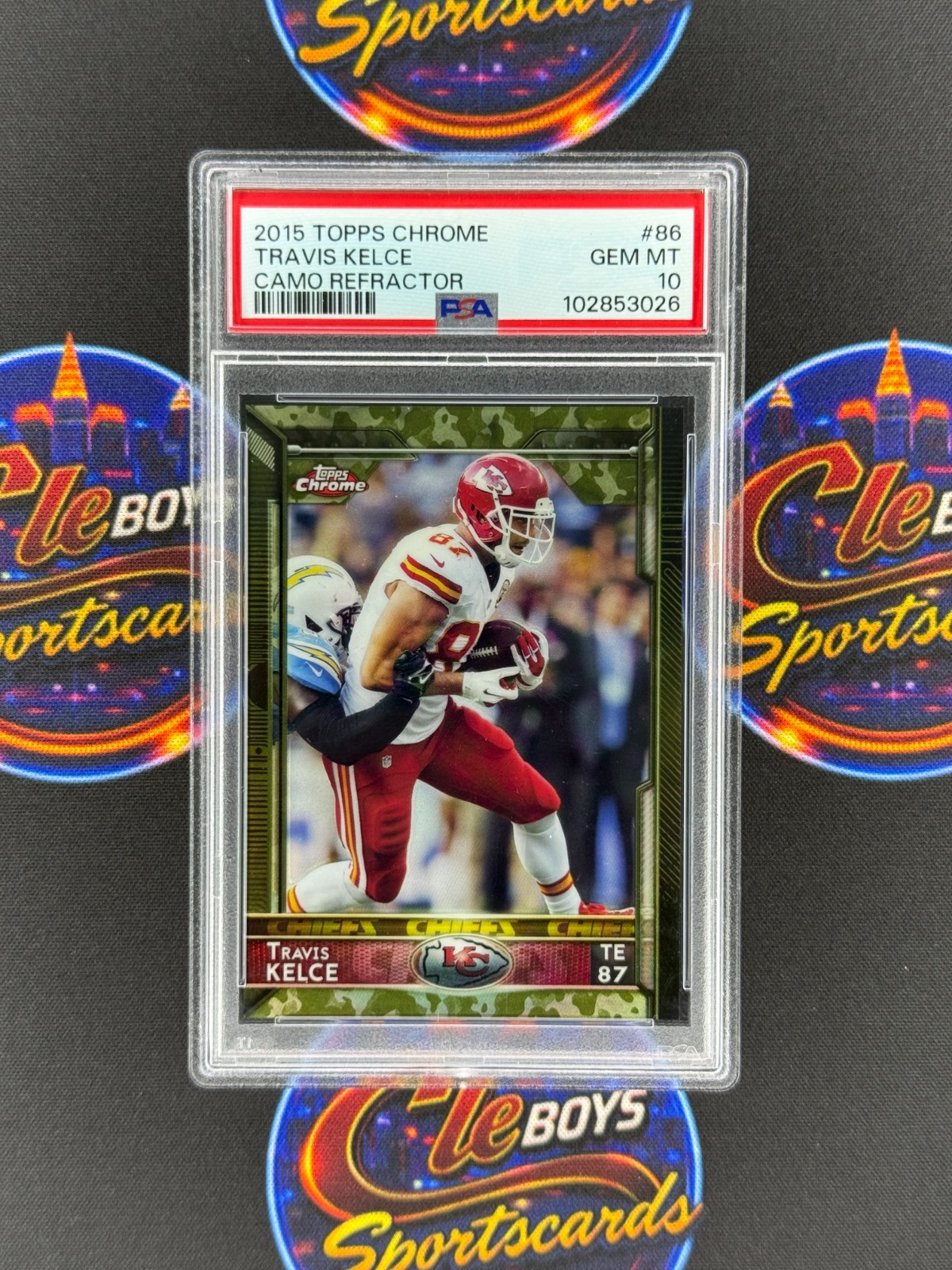 Travis Kelce 2015 Topps Chrome Camo Refractor /499 PSA 10 Chiefs