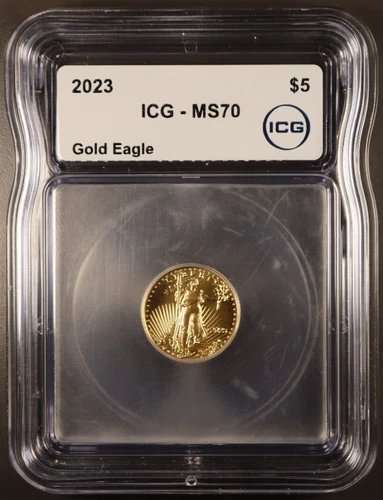 2023 $5 Gold American Eagle ICG MS70 1/10 Oz .999 Fine Gold Coin