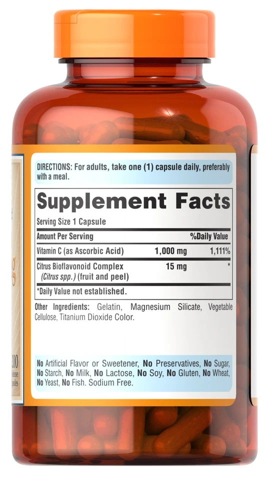 Puritan's Pride Vitamin C-1000 mg with Bioflavonoids - 200 Capsules - Image 2 of 2