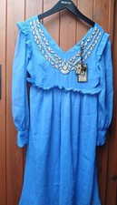 Biba Pretty Blue Summer Vintage Embellished Dress  Size 12 New with Flaw