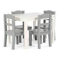 Kinder Holztisch Und 4 StüHle Set Grau Weiß Spielzimmer Kinderzimmer Aktivitä...