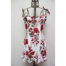 Reformation Christine White Red Floral Shoulder Tie Dress Size 0