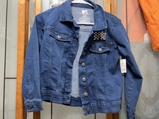 MTV Jean Jacket Girls Checker Embroidered Logo Size L 10-12
