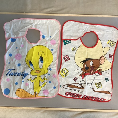 Vintage 1993 Vinyl Tweety & Speedy Gonzales Toddler Bibs Gerber Looney Tunes