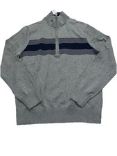 Brooks Brothers Men  s M Striped 1/4 Zip Pullover Sweater Cotton Gray NWT