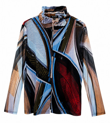 Damee XL Abstract Mesh Zip Front Jacket Top NWOT Artistic Sheer Long Sleeve