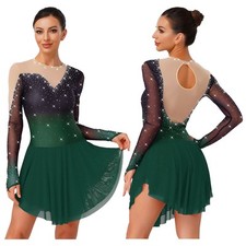 Womens Dress Active Dancewear Salsa Dresses Jersey Figure Skating Mesh Roller