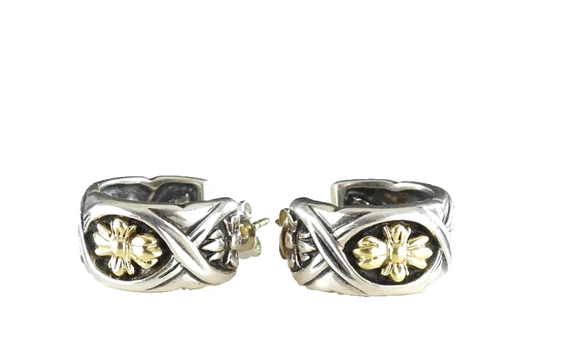 Pendientes de aro vintage Ann King de oro de 18 quilates de plata de ley 925 con flores joyas Foto 3 de 4