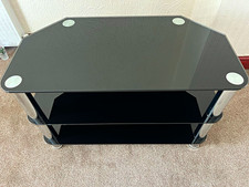 Black Glass Freestanding TV Stand with Chrome Legs, 2 Shelves Open Storage