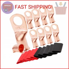TKDMR 10pcs 1/0 AWG-1/2 Battery Lugs,Heavy Duty Wire Lugs,Ring Terminals,Battery