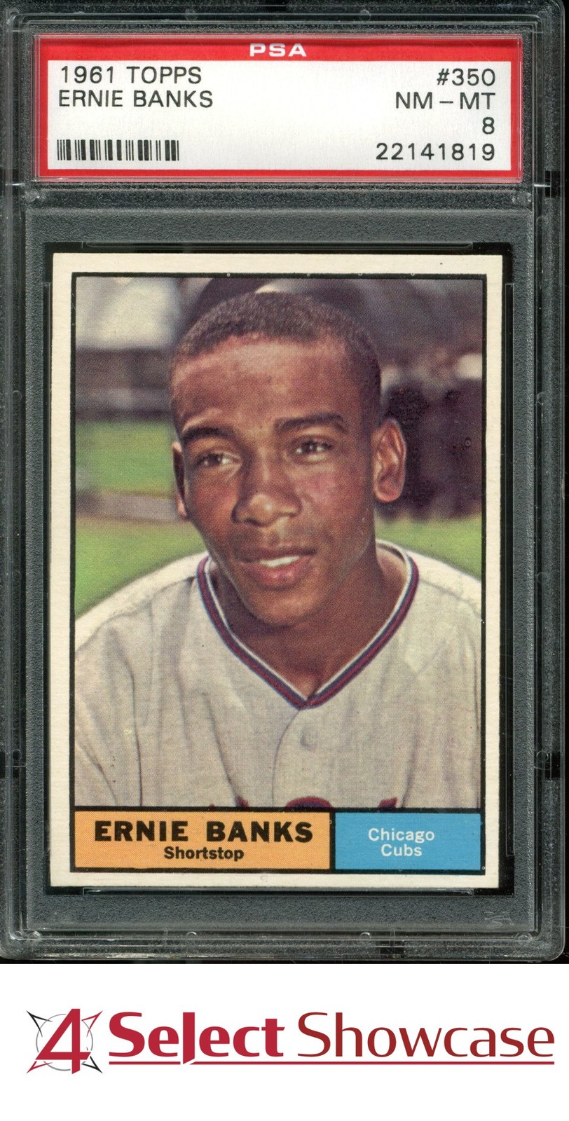 1961 TOPPS #350 ERNIE BANKS CUBS HOF PSA 8