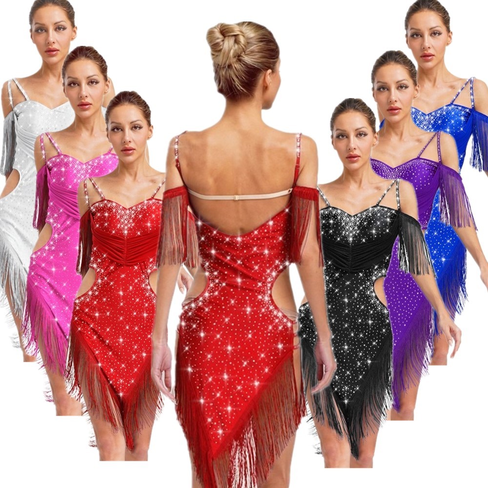 chinese dress ladies Women's Dancewear Latin Dance Dance Dress Tassel Pure Color Splicing Women's Performance Training Sleeveless, S / Green main image 1
