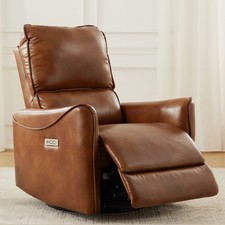 Brown Air Leather Electric Recliner Chair with Rocker and Swivel