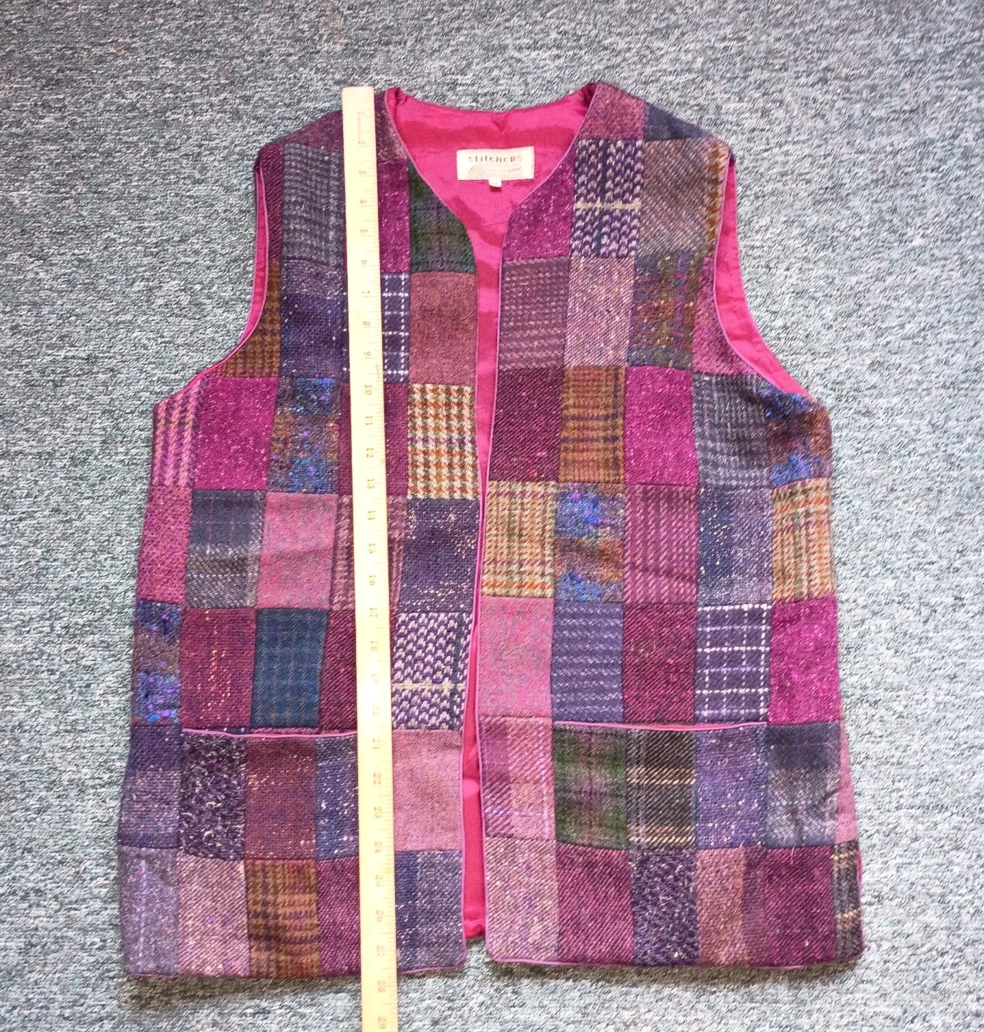 Stitches Vintage Pure Wool Patchwork Vest Made In… - image 7