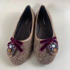 Mellow Yellow Shoes 7 7.5 Beige Woven Ballerina Flat Velvet Ribbon gems  New