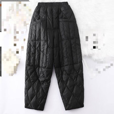 Women's Quilted Padded Pants Trousers Tapered Pocket Elastic Waist Windproof
