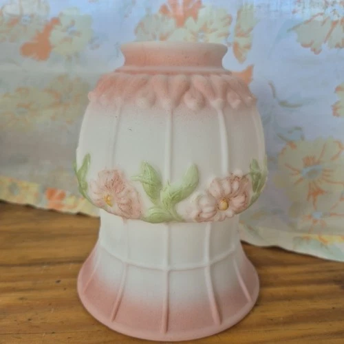 1 Vintage Hand Painted Floral Satin Milk Glass Lamp Shade  5 1/2”H 2 1/8 Fitter