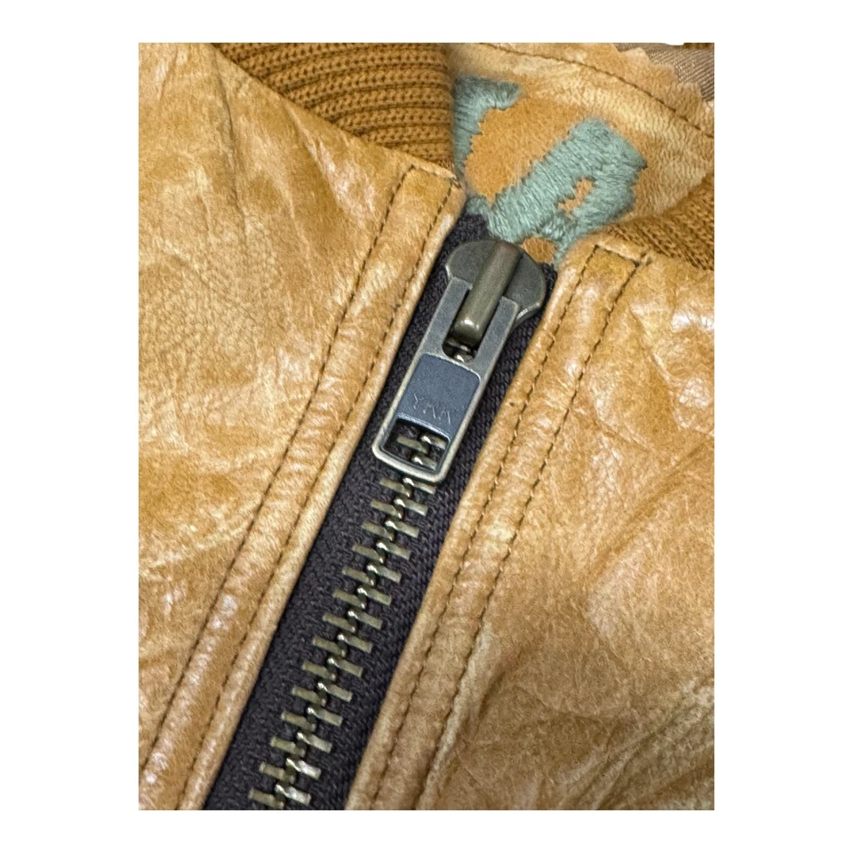 Jaqueta bombardeiro vintage DA-NANG S marrom couro desgastado malha com nervuras cintura - Imagem 2 de 4