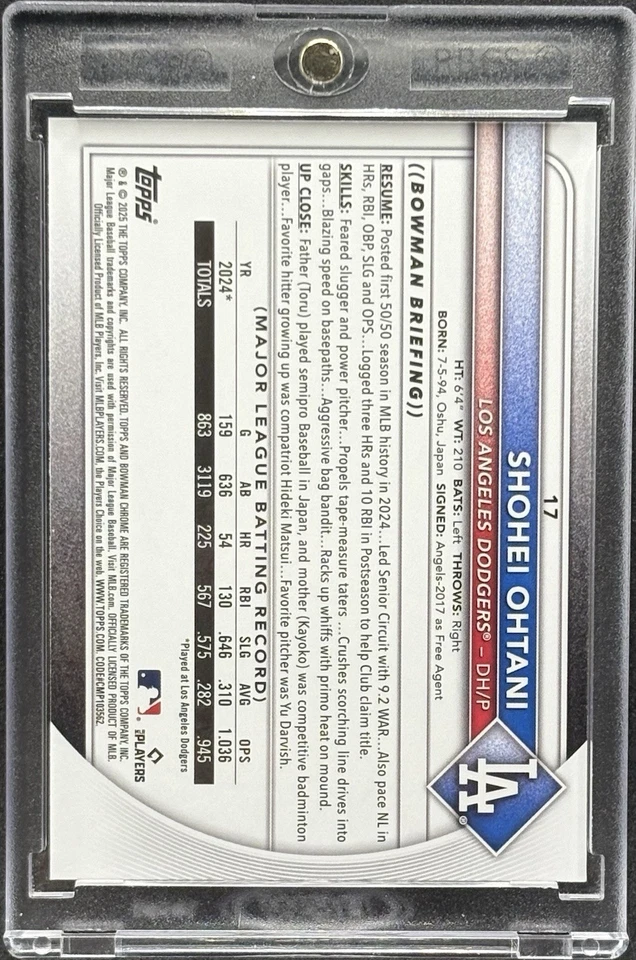 Shohei Ohtani RARO MOJO REFRACTOR TARJETA DE INVERSIÓN BOWMAN DODGERS MVP COMO NUEVO Foto 2 de 2
