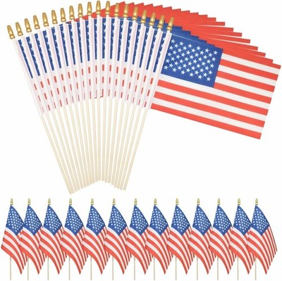 20 Pack American Mini Stick Flag Small USA Handheld 5x8 Inch Flags 