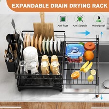 Expandable Drain Drying Rack Kitchen Dish Bowl Plate Holder Dry Organiser Black