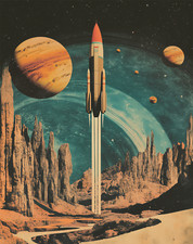 Listing image for Retro Rocket Launch Poster Outer Space Sci Fi Wall Art - 12X16/16X20/18X24/24X36