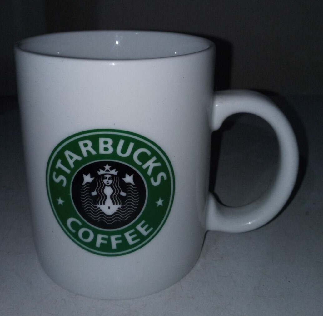 Starbucks Coffee White Coffee WHITE Mug with GREEN/BLACK DESIGN Mermaid Logo