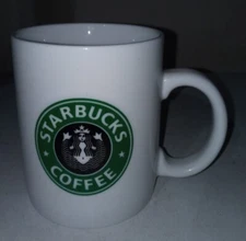 Starbucks Coffee White Coffee WHITE Mug with GREEN/BLACK DESIGN Mermaid Logo