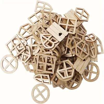 Set of 50 Wooden Mini Window Door Decor Crafts Wood Window Cutout Embellishments