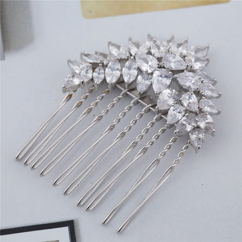 Wedding Comb Rhodium Plated Copper Cubic Zirconia Prom or Bridesmaid - Picture 2 of 10
