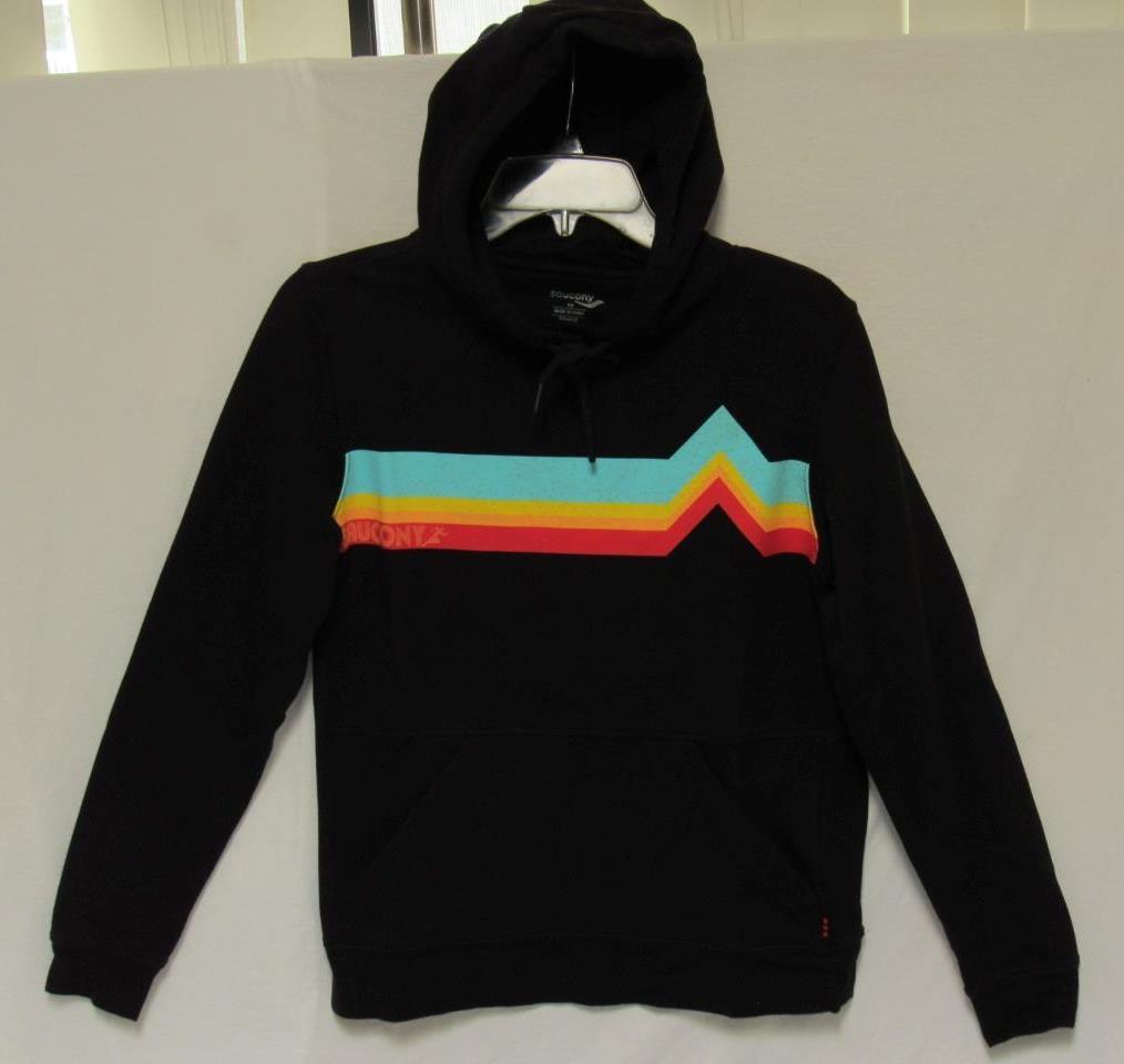 SAUCONY Women's Black Rainbow Color Graphic Logo Pullover Hoodie Size XS