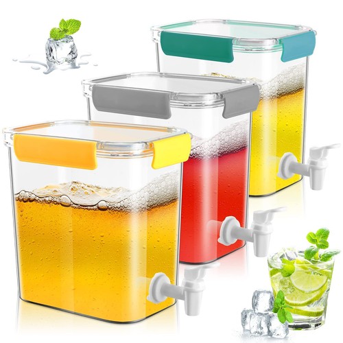 Rtteri 3 Pack Plastic Drink Dispenser for Fridge Beverage Dispenser with Spigot