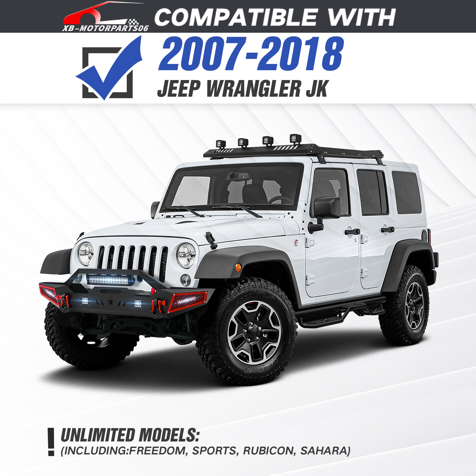 Front /Rear Bumper W/ License Plate Frame For 07-2017 2018 Jeep Wrangler JK JKU