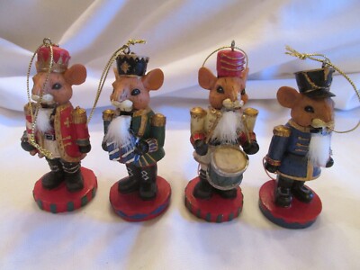4 Hallmark Resin Nutcracker Mice Christmas Ornaments Figures