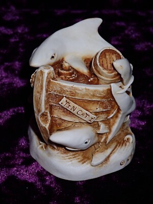 Harmony Kingdom Tin Cat Ink Stamp On Base/Mast Has Jagged Edge At Break