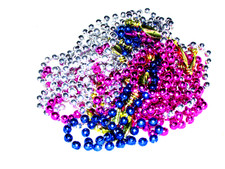 costume necklaces 9 approx 34" long 4 silver 1 gold 3 red 1 blue party bx 