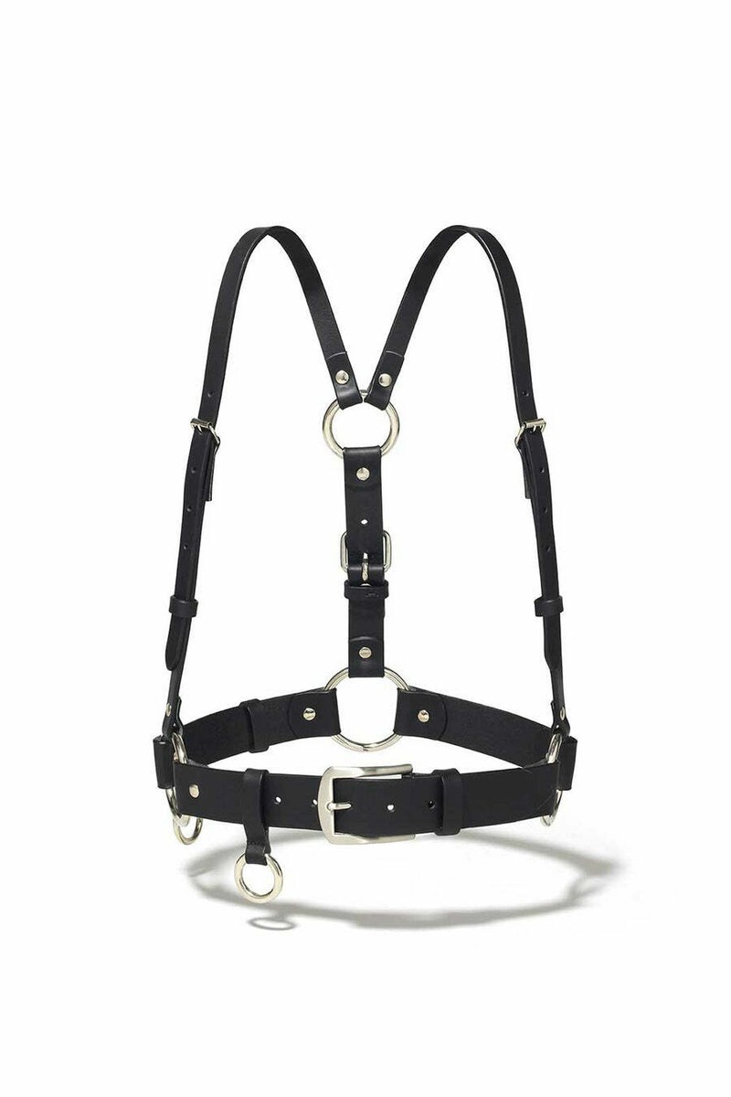 Black leather belt with chains, Waist belt, Leather harness