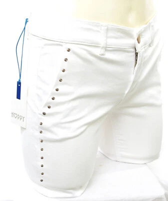 Pantalon chino HAPPY femme blanc clous Stud Joy cigarette stretch taille 25 - Photo 1/4