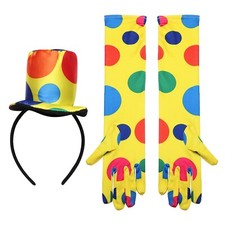 Unisex Clown Cosplay Stage Performance Headwear Jester Gloves Dot Hat Flexible